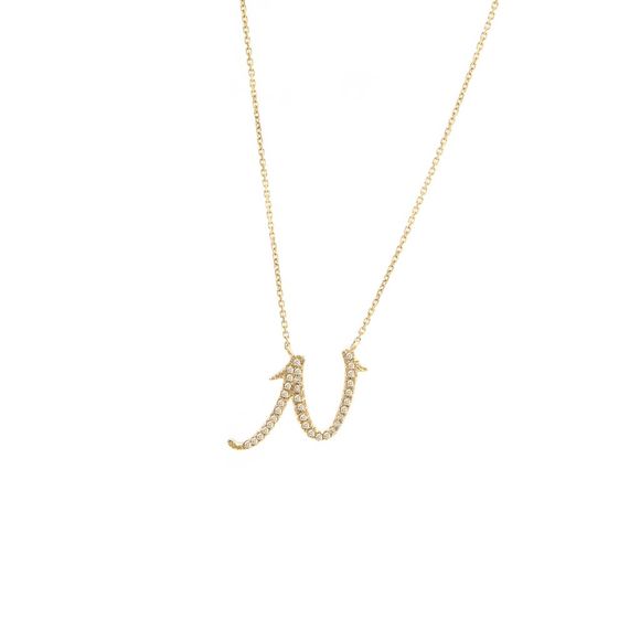 Diamond Script Initial Necklace (Yg/ 16+2